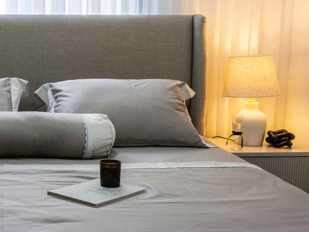 Bedroom with candle.